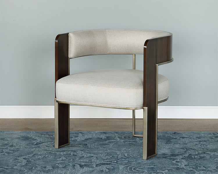 Dark Wood Barrel Back Armchair w/ Plush Cream Seat