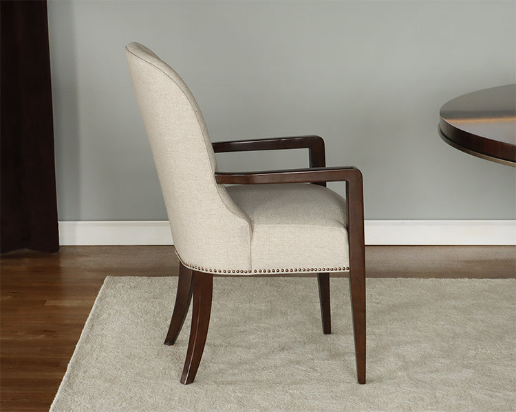 Neutral Brushed Fabric Arm Chair w/ Tapered Legs