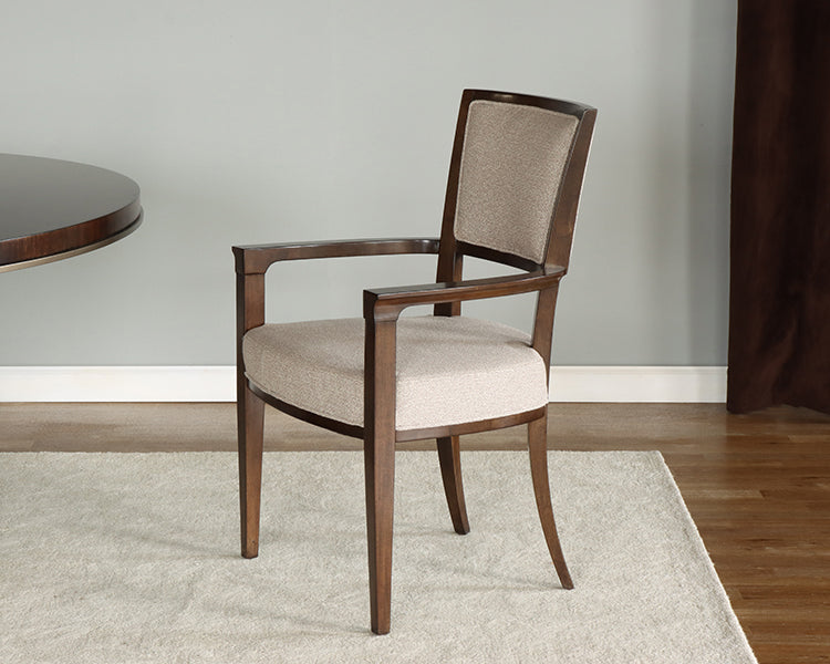 Neutral Tweed Arm Chair w/ Dark Eucalyptus Frame