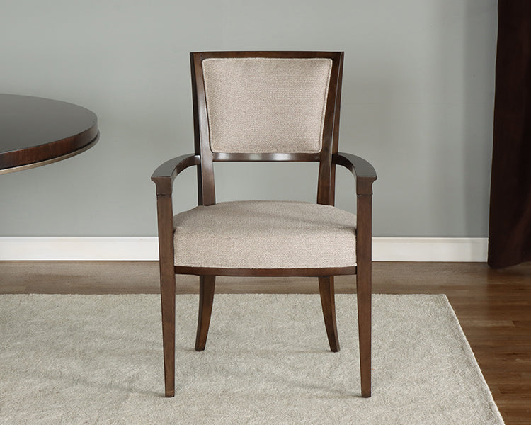 Neutral Tweed Arm Chair w/ Dark Eucalyptus Frame