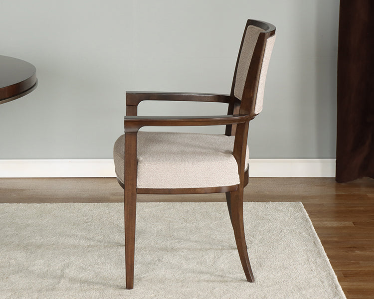 Neutral Tweed Arm Chair w/ Dark Eucalyptus Frame