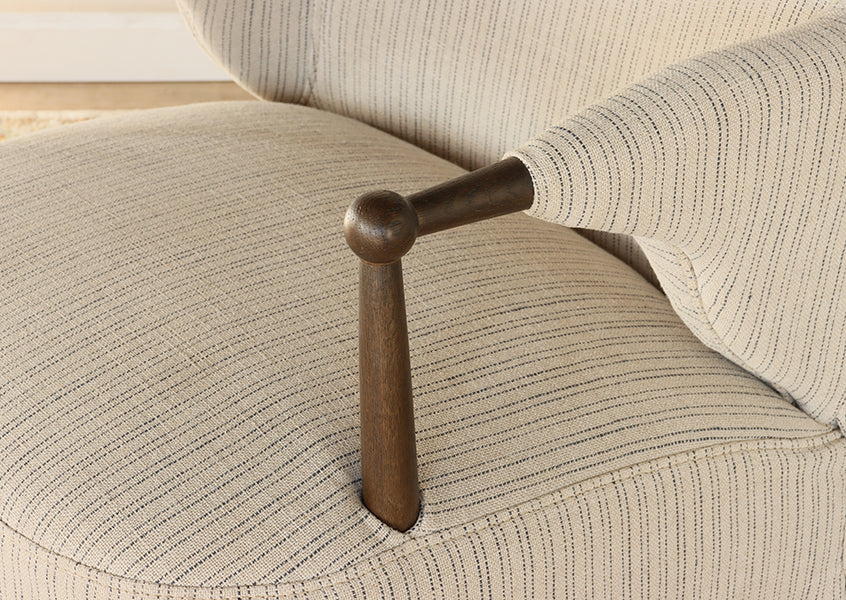 Sand and Navy Flax Linen Arm Chair with Skirt