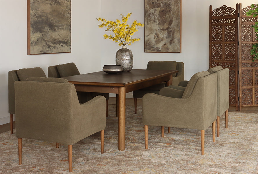 Olive Linen Track Arm Chair with Tapered Legs