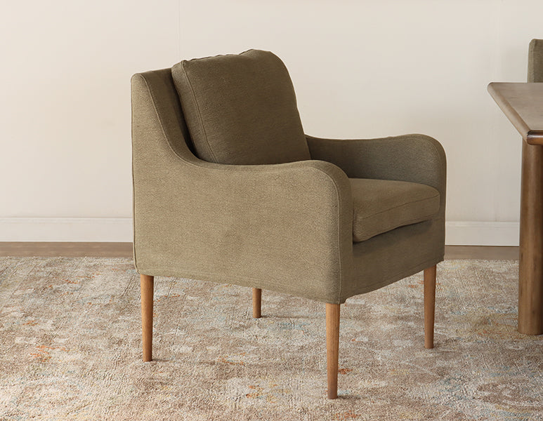 Olive Linen Track Arm Chair with Tapered Legs