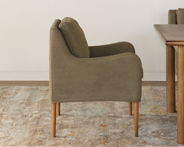 Olive Linen Track Arm Chair with Tapered Legs