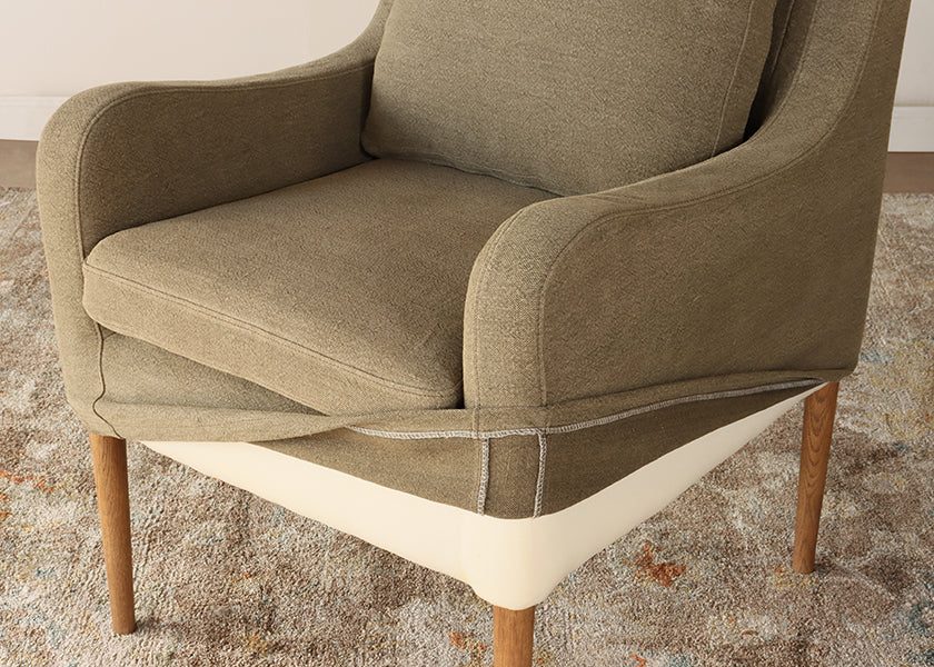 Olive Linen Track Arm Chair with Tapered Legs