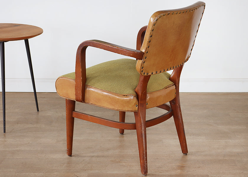 Vintage Upholstered Armchair with Wooden Arms