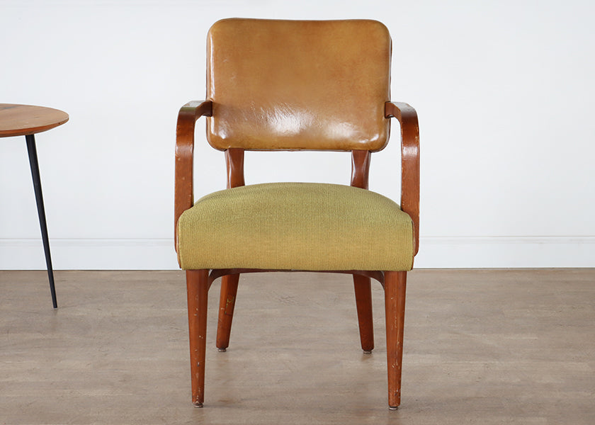 Vintage Upholstered Armchair with Wooden Arms