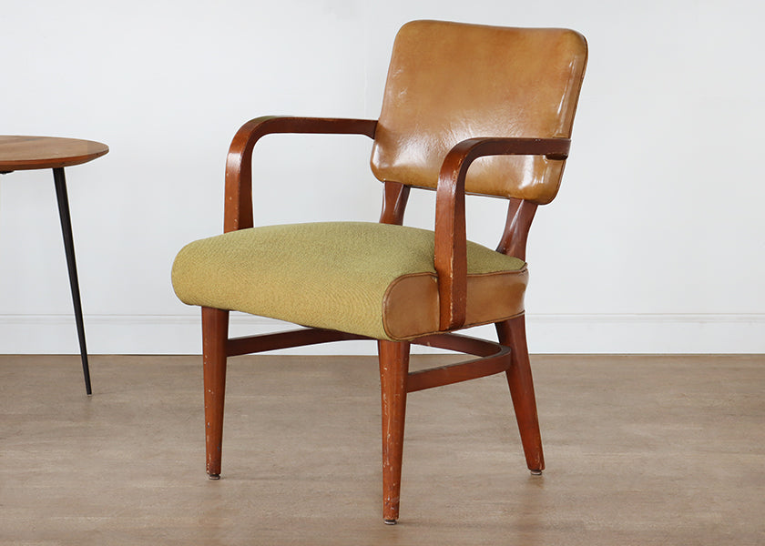 Vintage Upholstered Armchair with Wooden Arms