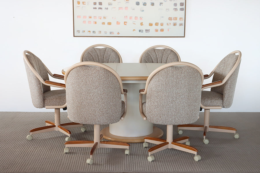 Beige And Oak Trim Dinette Chairs