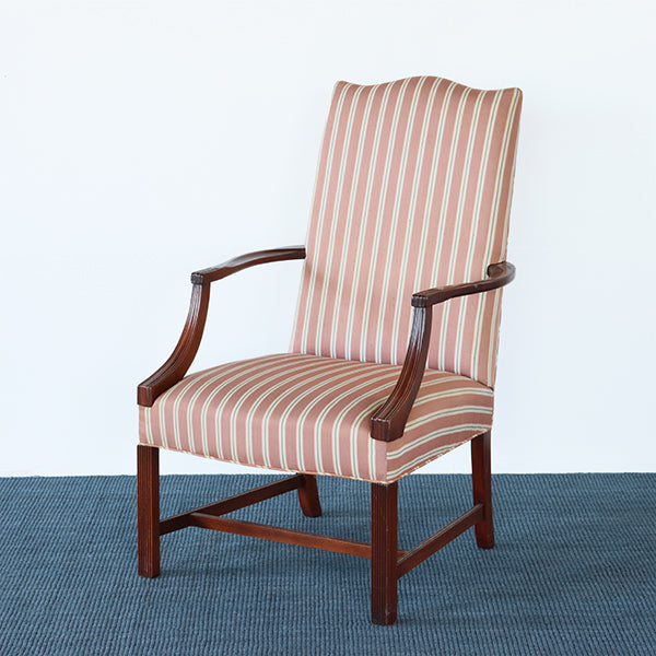 Vintage Pink and Cream Striped Arm Chair — Bridge Furniture & Props NY