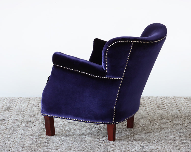 Royal Blue Velvet Small Arm Chair with Nickel Nailhead Trim