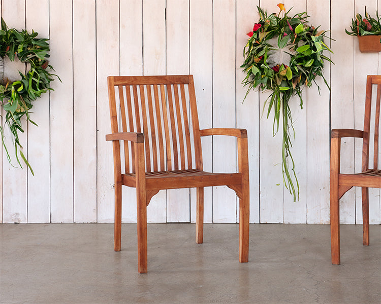 Weathered Teak Slatback Arm Chair