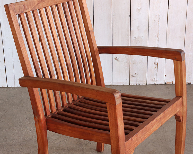 Weathered Teak Slatback Arm Chair