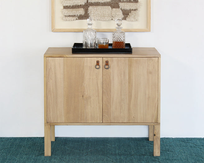 Poplar Bar Cabinet With Iron And Leather Pulls