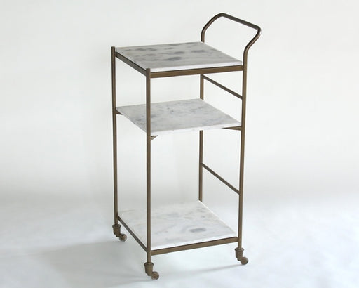 BARCART12 Antique Brass and White Marble Bar Cart