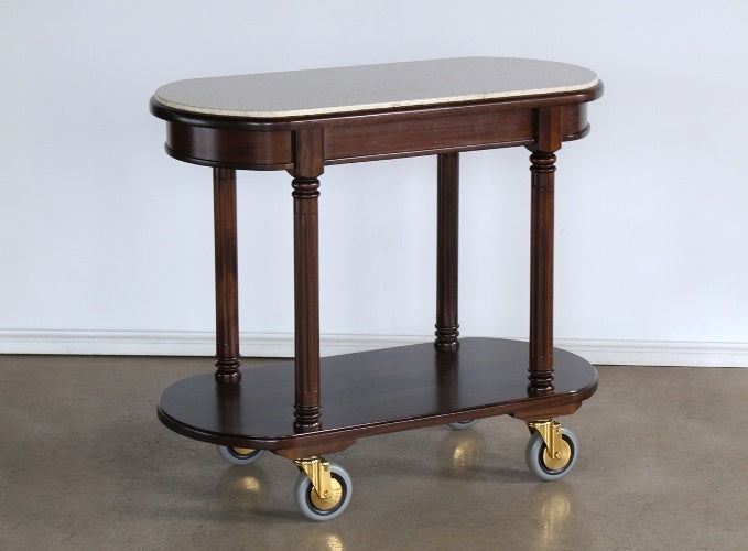 BARCART13 Mahogany Room Service Cart with Travertine Top