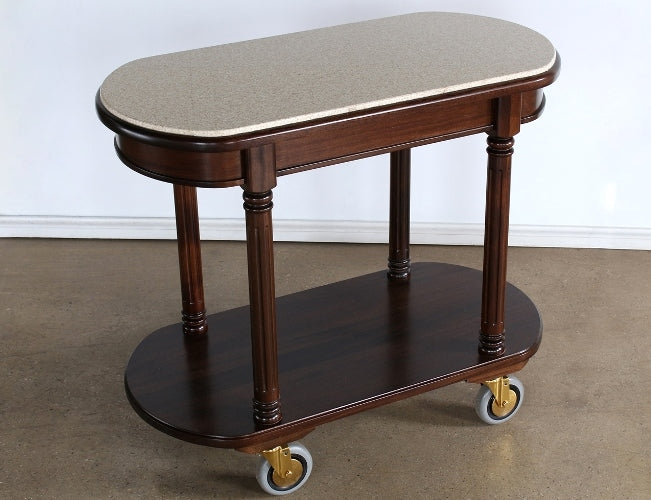 BARCART13 Mahogany Room Service Cart with Travertine Top