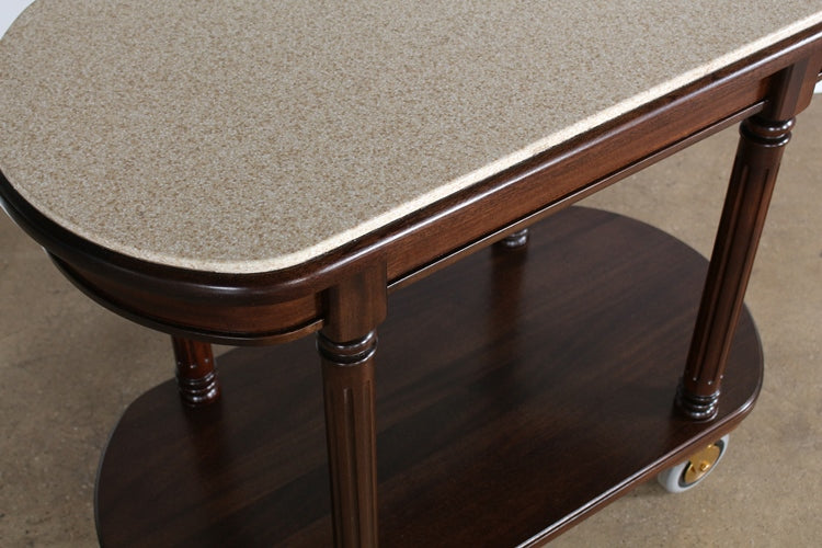BARCART13 Mahogany Room Service Cart with Travertine Top