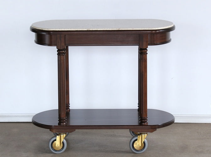 BARCART13 Mahogany Room Service Cart with Travertine Top