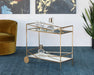 BARCART25 - Angled Brass Bar Cart With Silver Mirrored Shelves