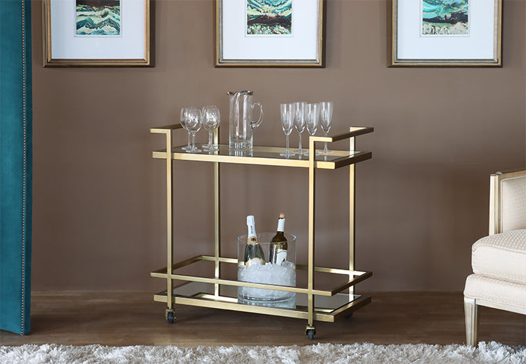 Manhattan Bar Cart in Antique Brass