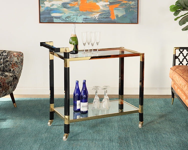 Black and Gold Bar Cart with Glass Shelves