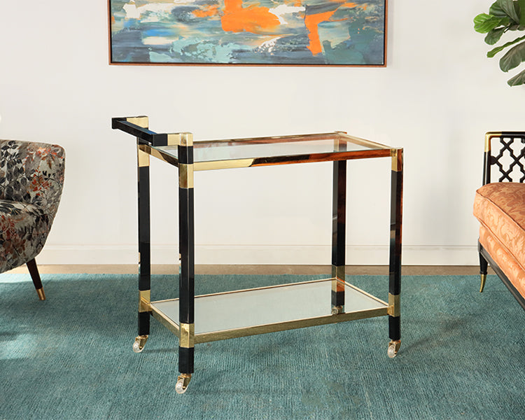 Black and Gold Bar Cart with Glass Shelves
