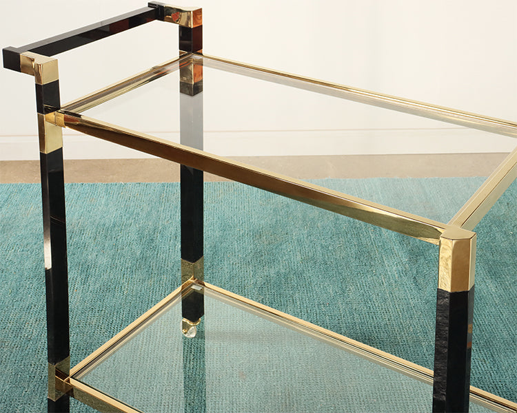Black and Gold Bar Cart with Glass Shelves
