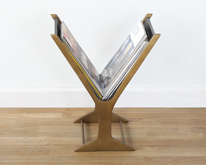 Brass Magazine Rack With Black Leatherette