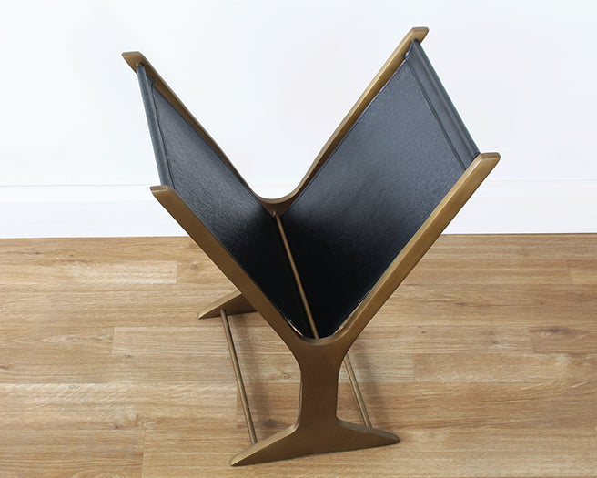 Brass Magazine Rack With Black Leatherette