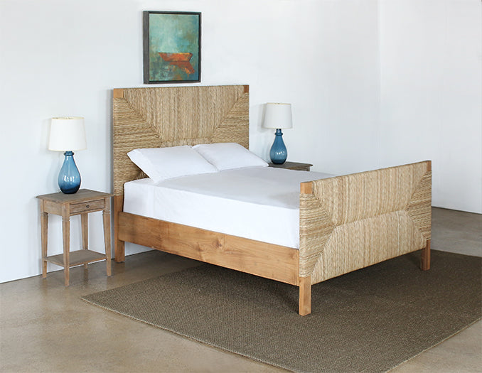 BED57 Holden Queen Bed in Teak and Rush
