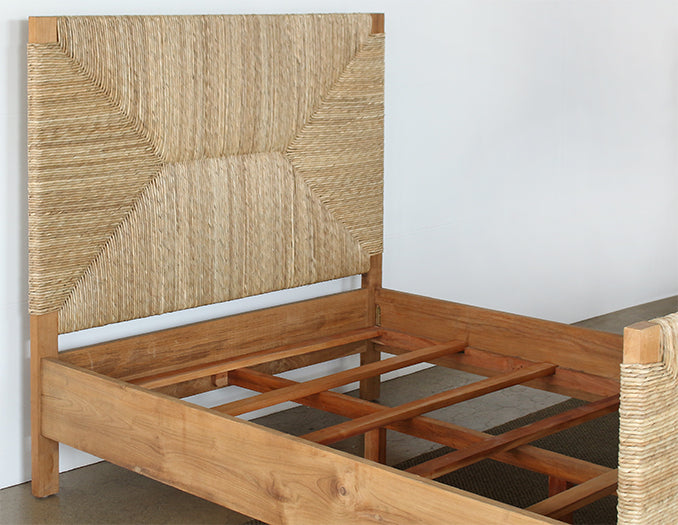 BED57 Holden Queen Bed in Teak and Rush