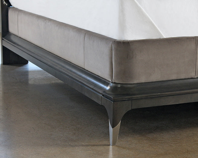 BED71 Black Maple King Bed with Metal Inlay