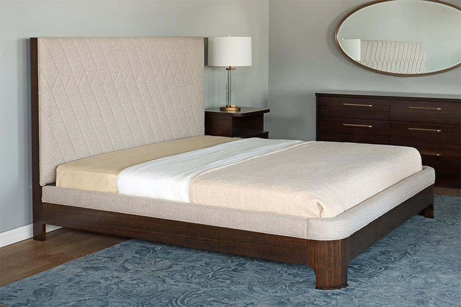 Neutral Tweed w/ Dark Eucalyptus Wood King Bed