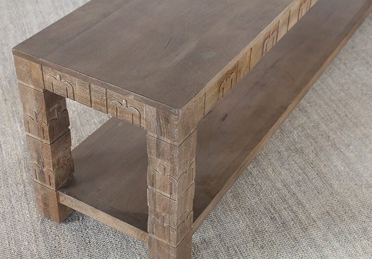 Brown Carved Accent Bench