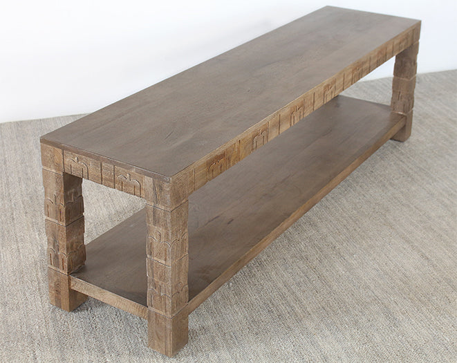Brown Carved Accent Bench