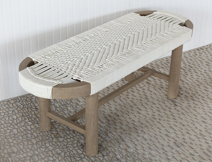 Washed Brown Teak & Rope Bench