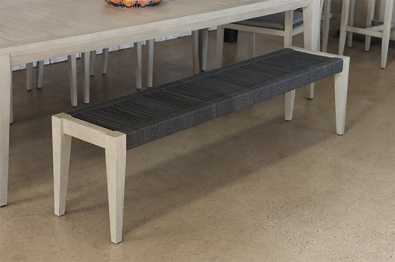 Grey Teak and Rope Outdoor Dining Bench