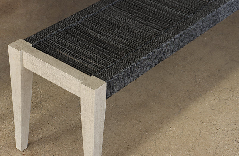 Grey Teak and Rope Outdoor Dining Bench