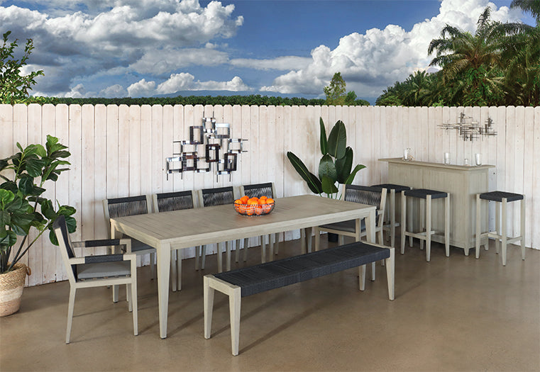 Grey Teak and Rope Outdoor Dining Bench