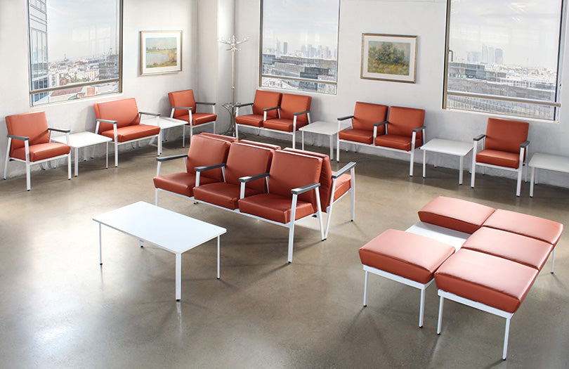 Orange Double Seat Waiting Room Bench W/ Table