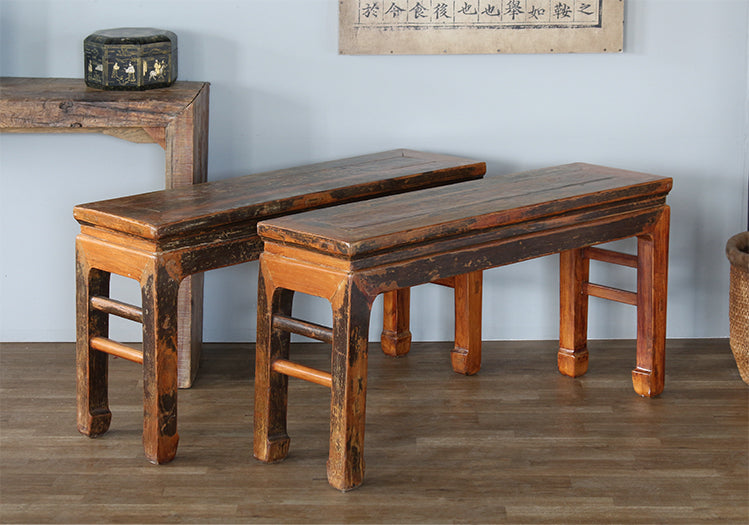 Set Of 2 Antique Chinese Benches, 19th Century