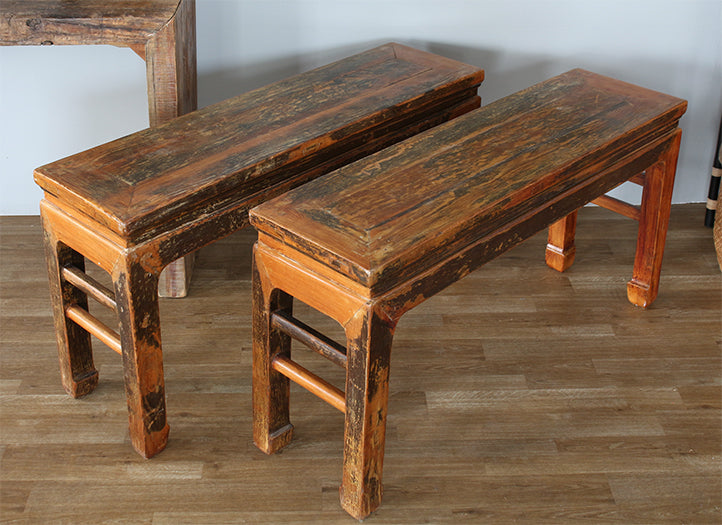 Set Of 2 Antique Chinese Benches, 19th Century