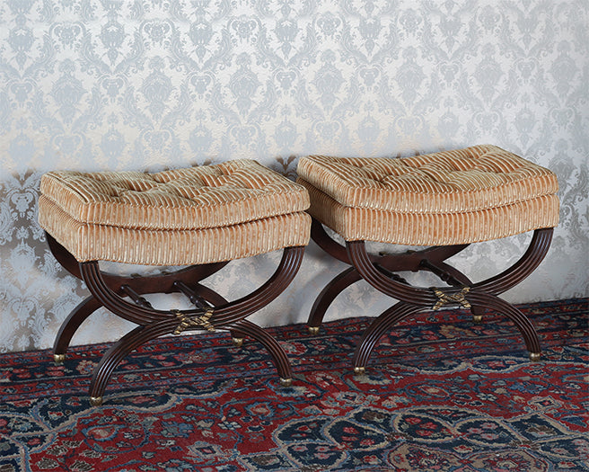 Set Of 2 Curule Vintage Benches