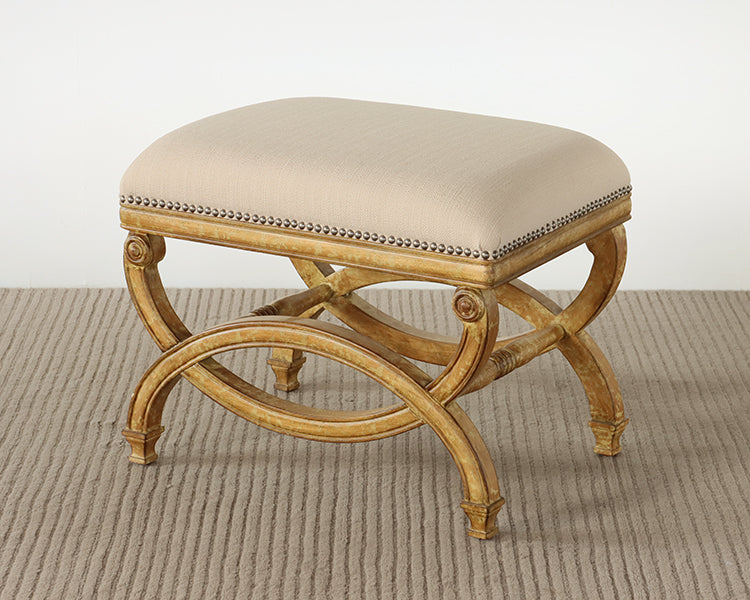 Antiqued Almond Finish Bench with Nailheads - Cleared