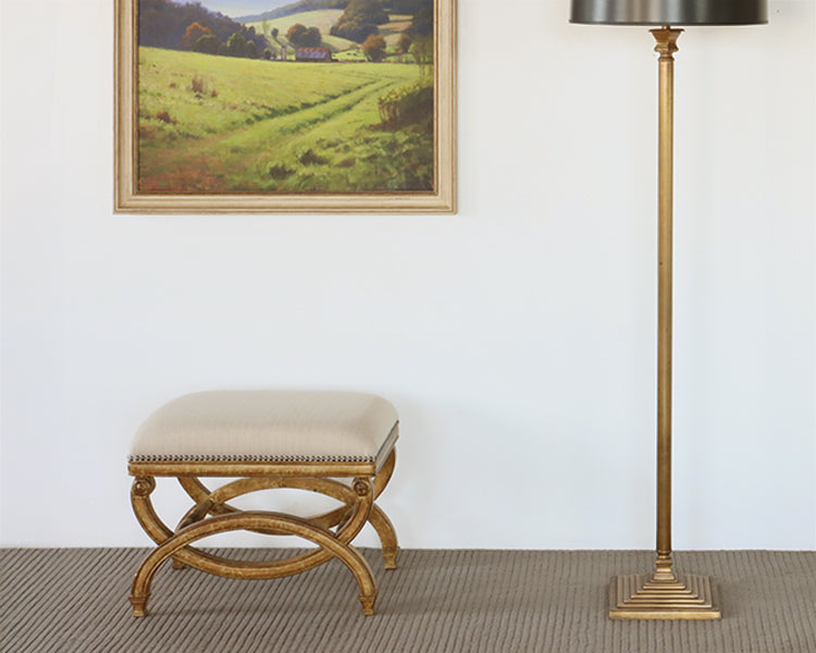 Antiqued Almond Finish Bench with Nailheads - Cleared