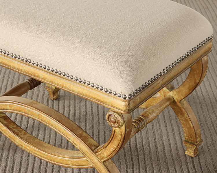 Antiqued Almond Finish Bench with Nailheads - Cleared