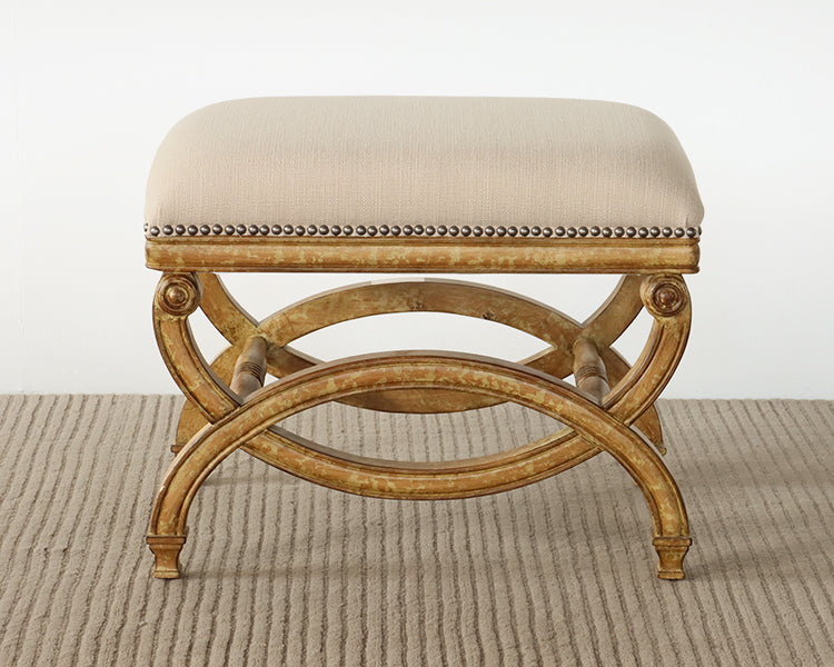 Antiqued Almond Finish Bench with Nailheads - Cleared