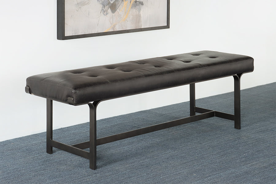 Black Leather and Metal Bench